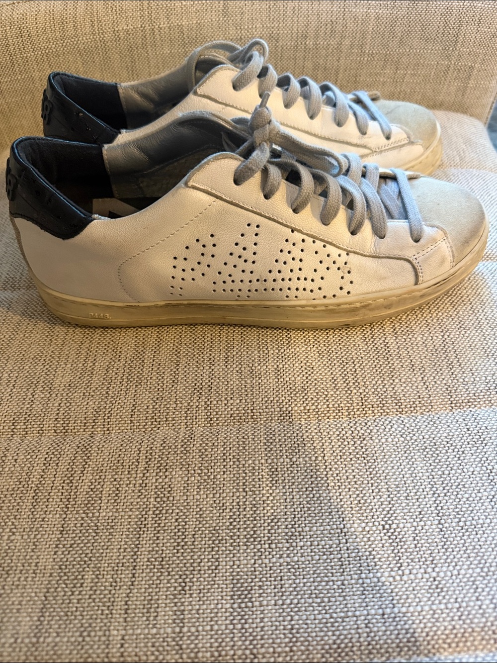 P448 Women's White Leather Sneakers with Black Heel